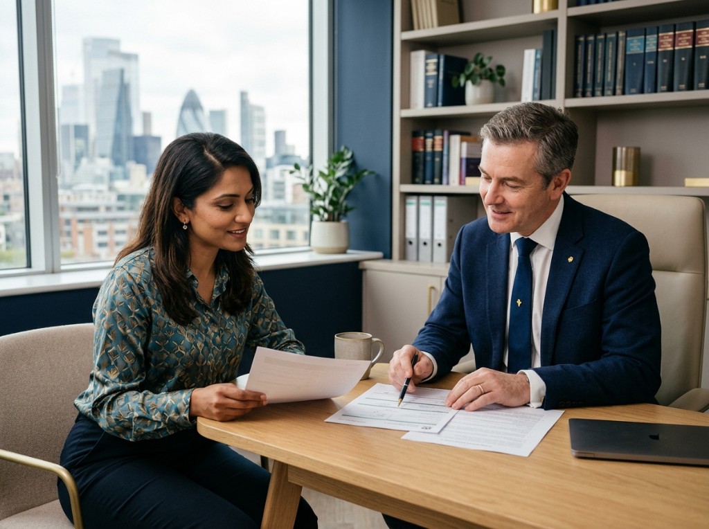 Access Immigration Law consultation — advisers reviewing documents together in a modern office
